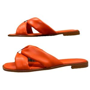 Schutz NWOB Fairy Orange All-Leather Brazil Puffy Slide Flat Sandals Size 6.5